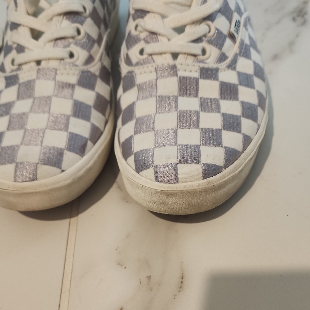 Vans White and Silver Checkerboard Sneakers - Picture 3 of 5